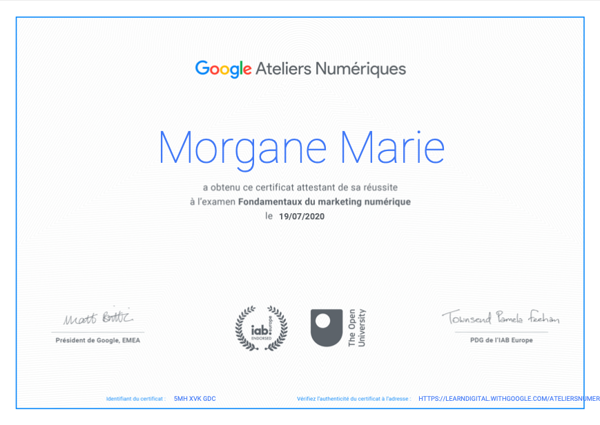 Certificat Google fondamentaux marketing